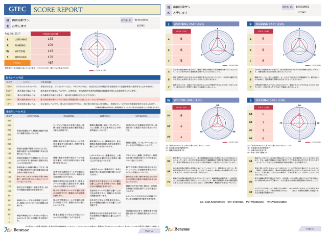 GTECスコアレポートサンプル